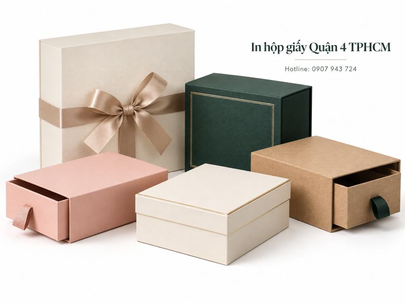 In hộp giấy Quận 4 TPHCM – Giá xưởng, thiết kế theo yêu cầu