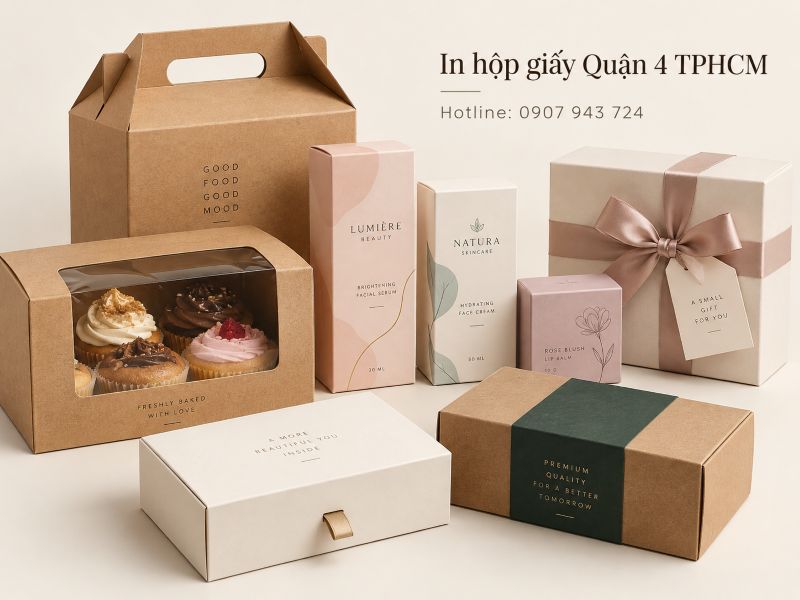 In hộp giấy Quận 4 TPHCM – Giá xưởng, thiết kế theo yêu cầu